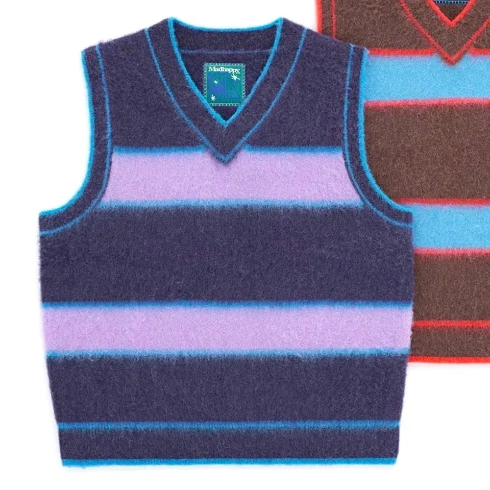 🆕 NWT Madhappy Brushed Llama Knit blue/purple Sweater Vest